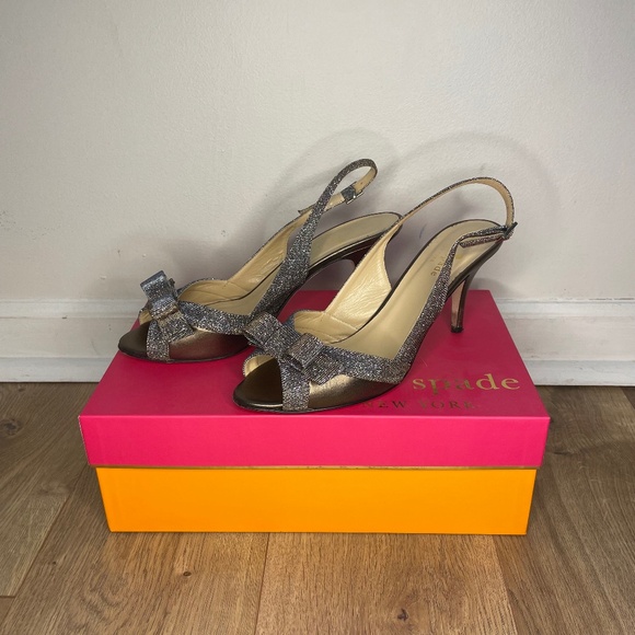 Kate Spade Metallic Bow Slingback Open Toe High Heel Size: 7.5 - Picture 1 of 7